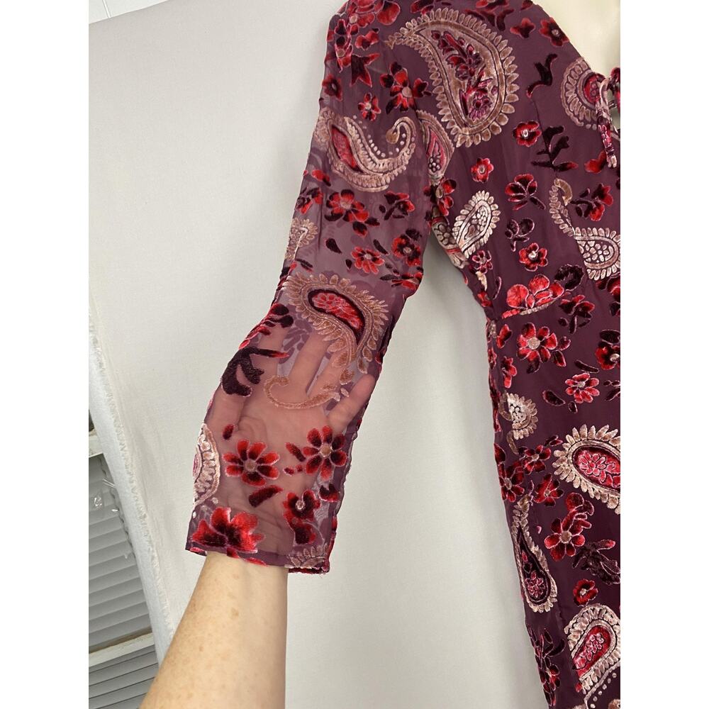 Chelsea‎ & Violet Jumpsuit Medium Red Burnout Velvet Paisley Retro Boho Wide Leg - Picture 4 of 15